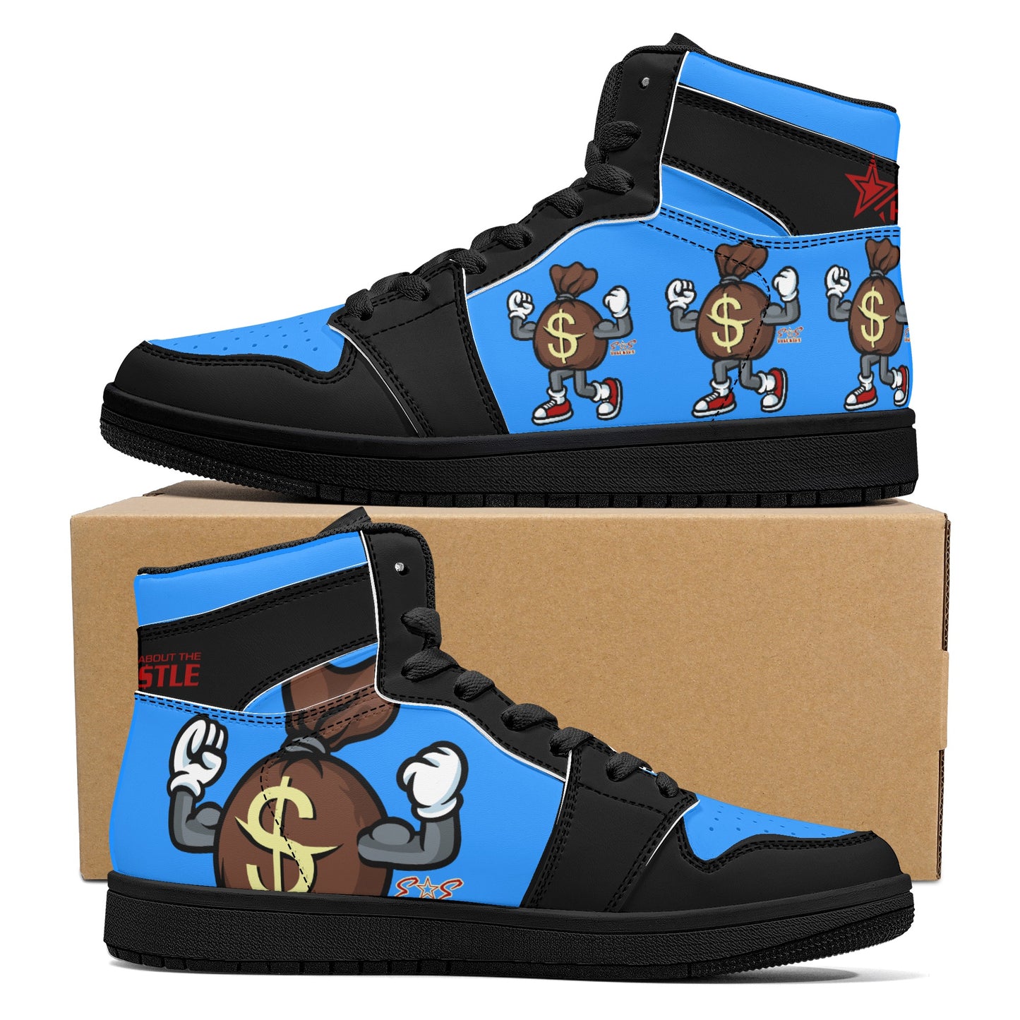 T.T.D (Ten Toes Down) Mens Blue/Black High Top Leather Star Kicks