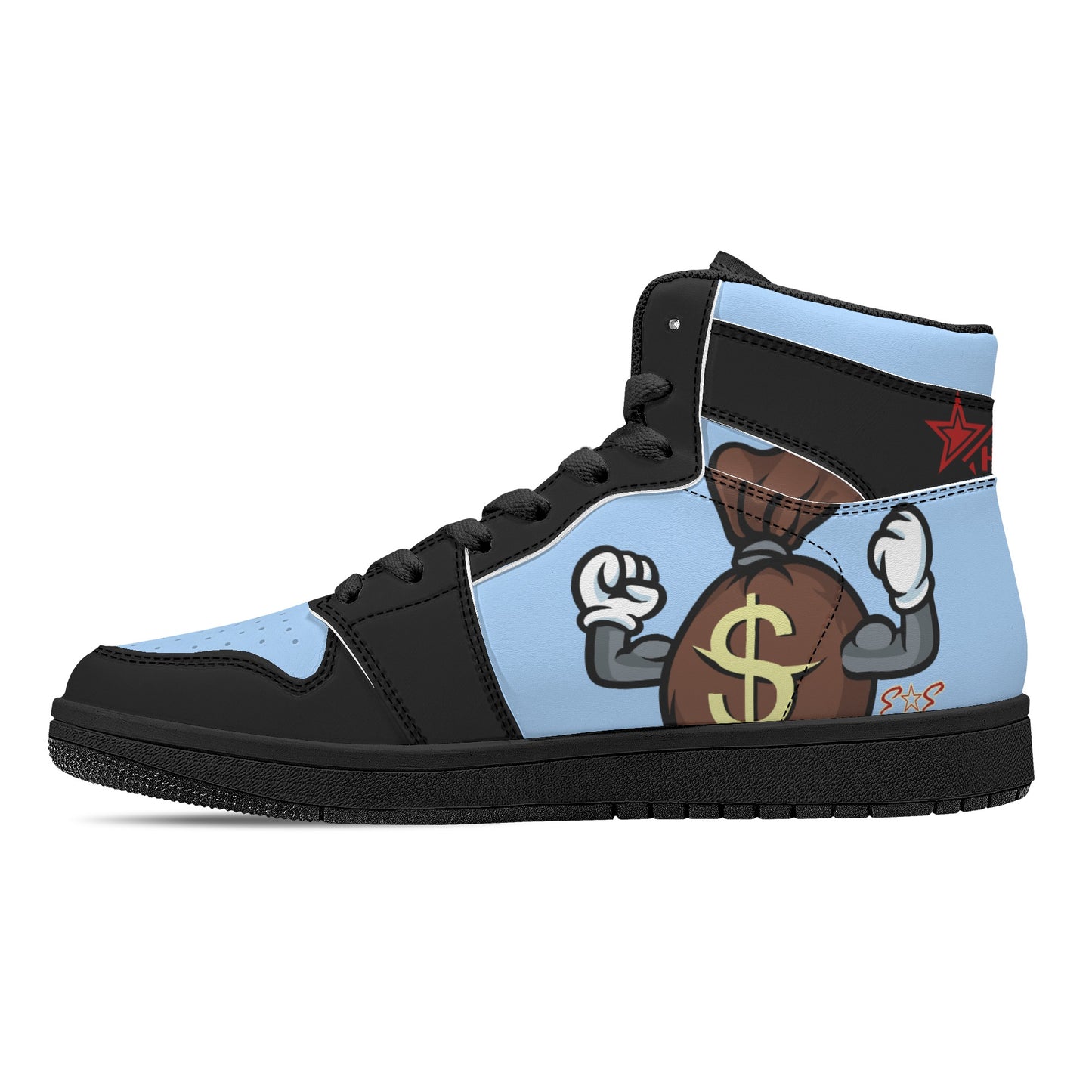 T.T.D (Ten Toes Down) Mens SkyBlue/Black High Top Leather Star Kicks