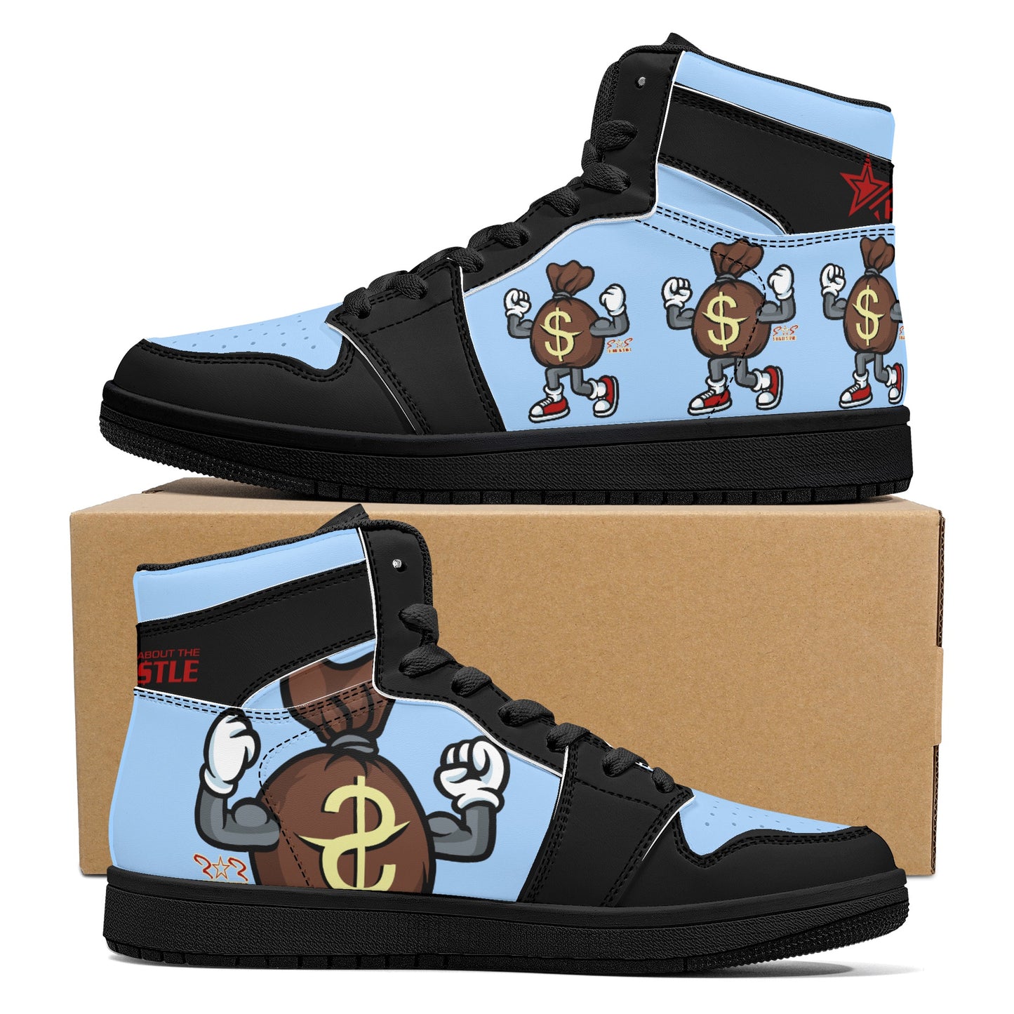 T.T.D (Ten Toes Down) Mens SkyBlue/Black High Top Leather Star Kicks