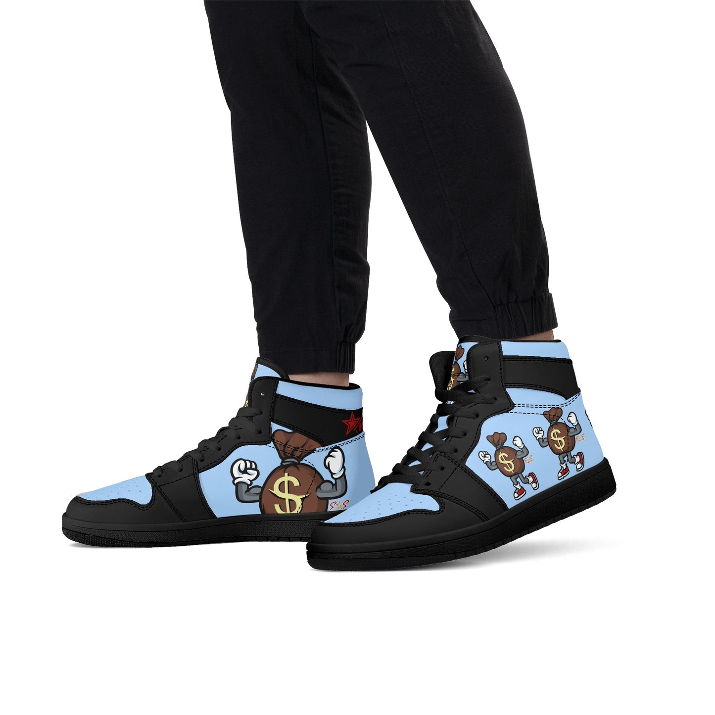 T.T.D (Ten Toes Down) Mens SkyBlue/Black High Top Leather Star Kicks