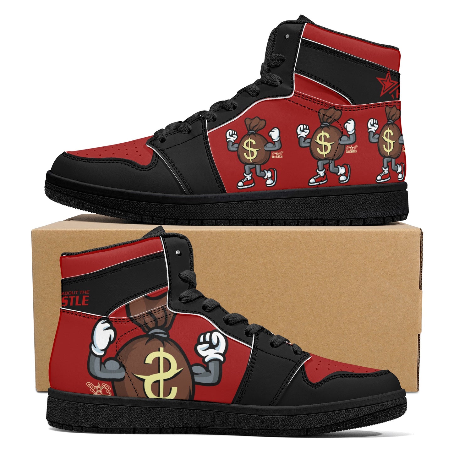 T.T.D (Ten Toes Down) Mens Maroon/Black High Top Leather Star Kicks