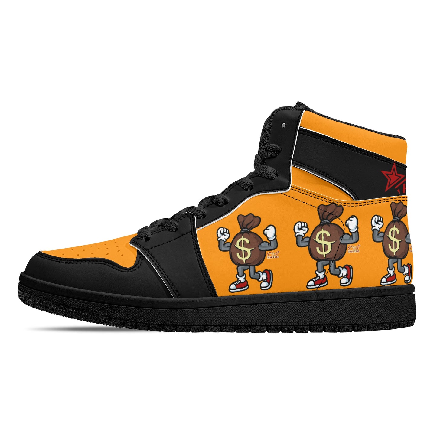 T.T.D (Ten Toes Down) Mens Orange/Black High Top Leather Star Kicks