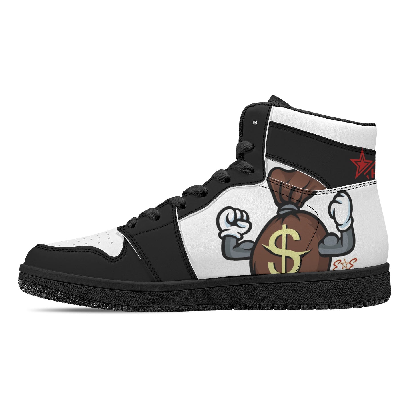 T.T.D (Ten Toes Down) Mens White/Black High Top Leather Star Kicks