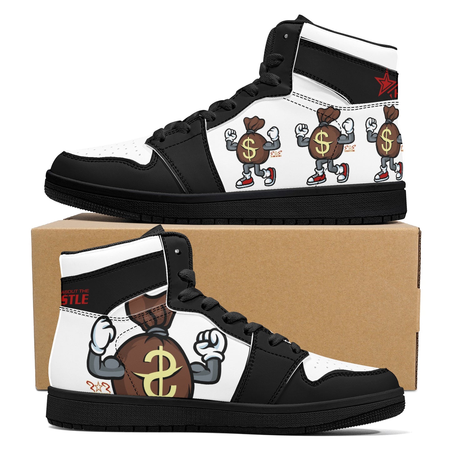 T.T.D (Ten Toes Down) Mens White/Black High Top Leather Star Kicks