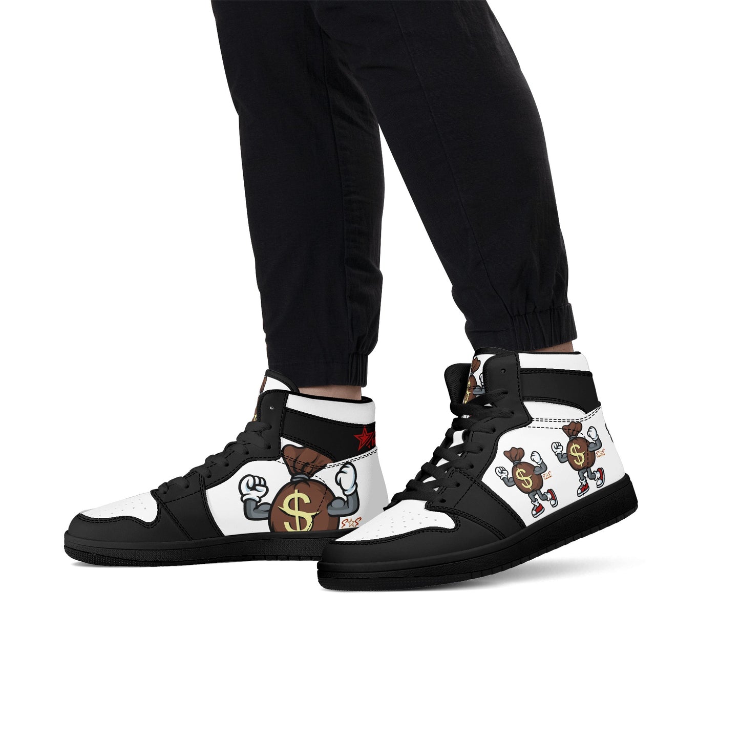 T.T.D (Ten Toes Down) Mens White/Black High Top Leather Star Kicks