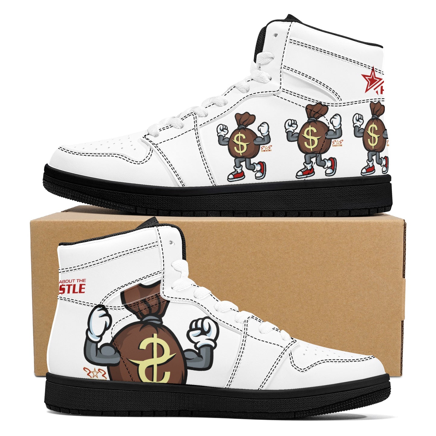 T.T.D (Ten Toes Down) Mens White High Top Leather Star Kicks