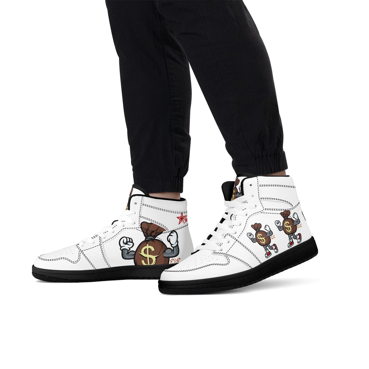 T.T.D (Ten Toes Down) Mens White High Top Leather Star Kicks