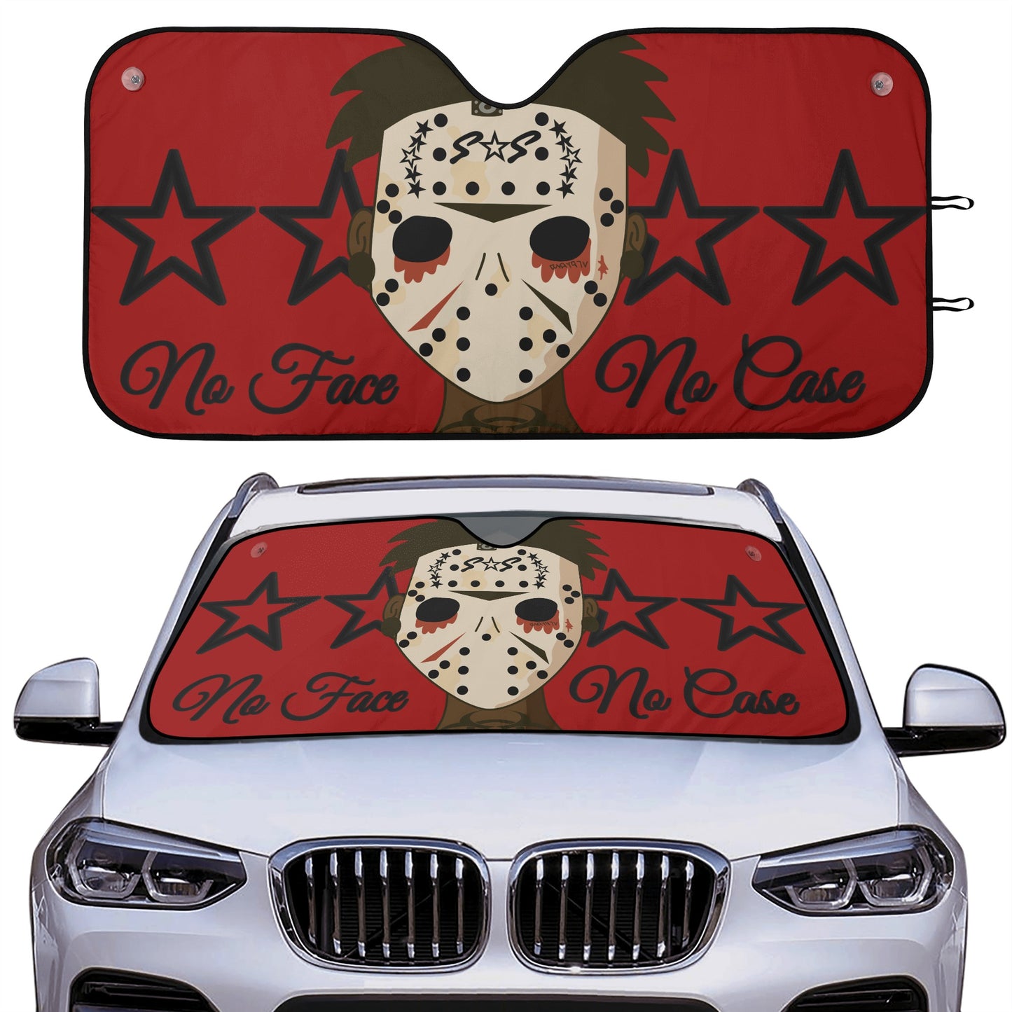 No Face, No Case Maroon Car Auto Sun Shade