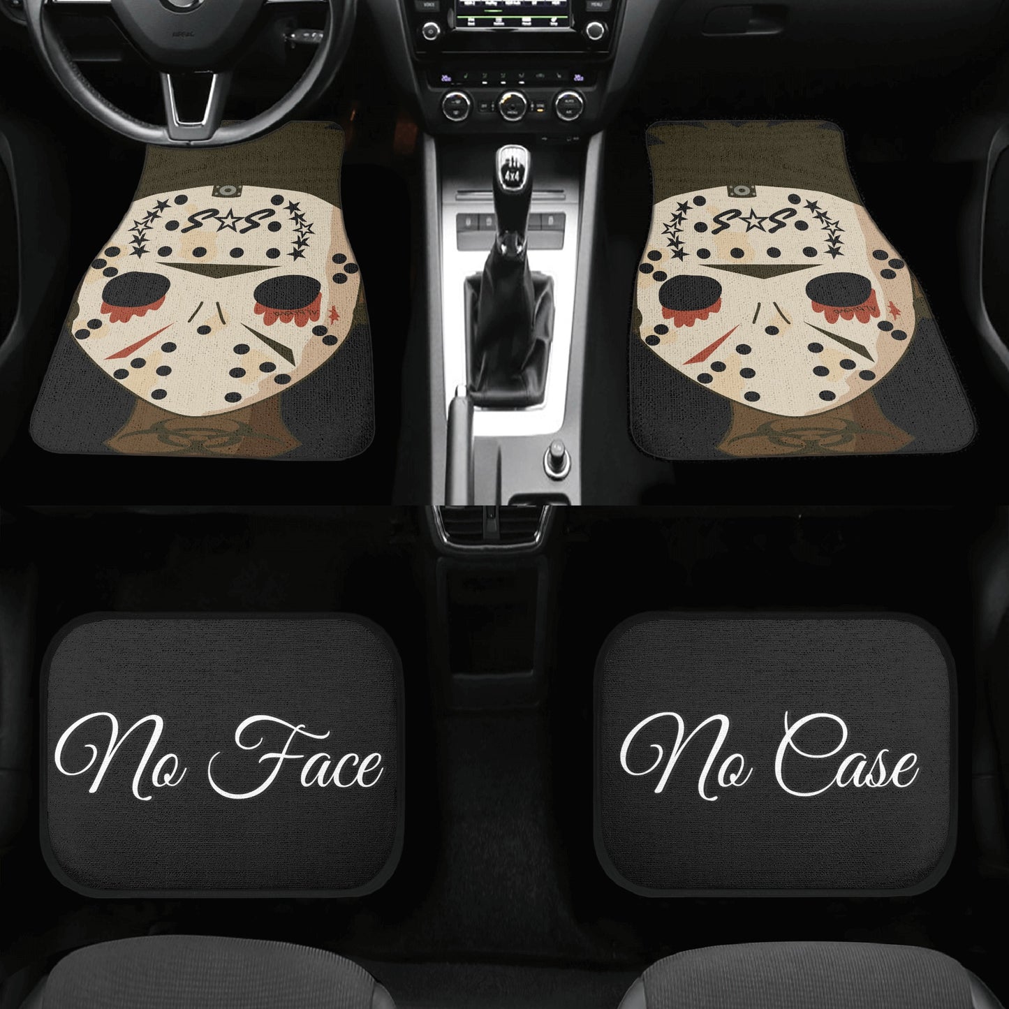 No Face, No Case Black Back and Front Car Floor Mats