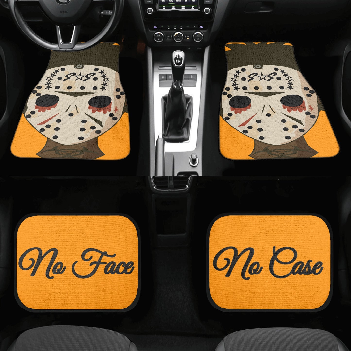 No Face, No Case Orange Back and Front Car Floor Mats