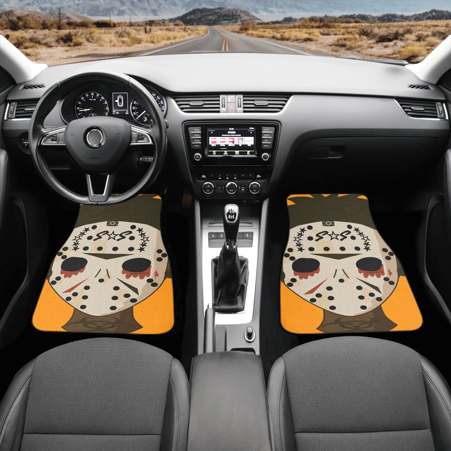 No Face, No Case Orange Back and Front Car Floor Mats