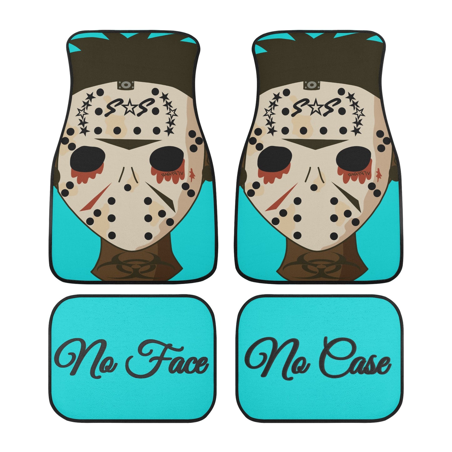 No Face, No Case Turquoise Back and Front Car Floor Mats