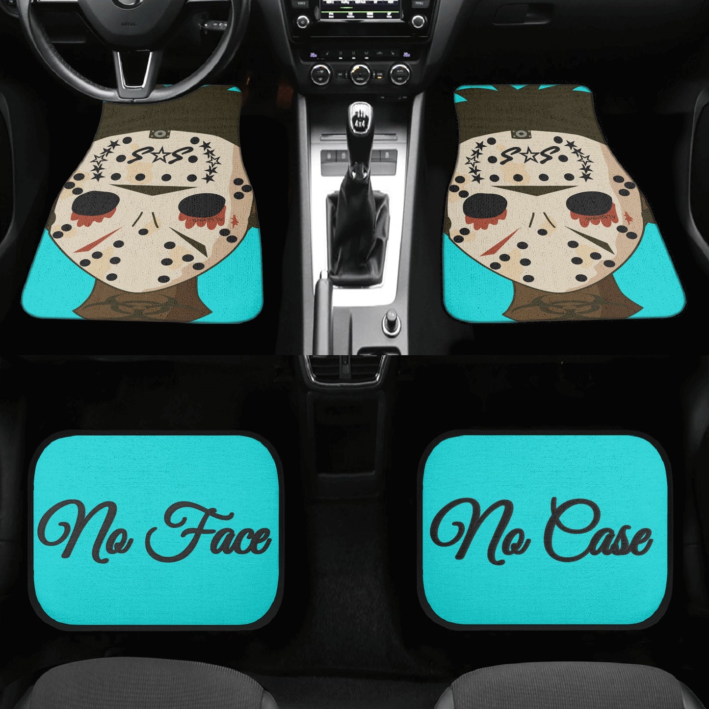 No Face, No Case Turquoise Back and Front Car Floor Mats