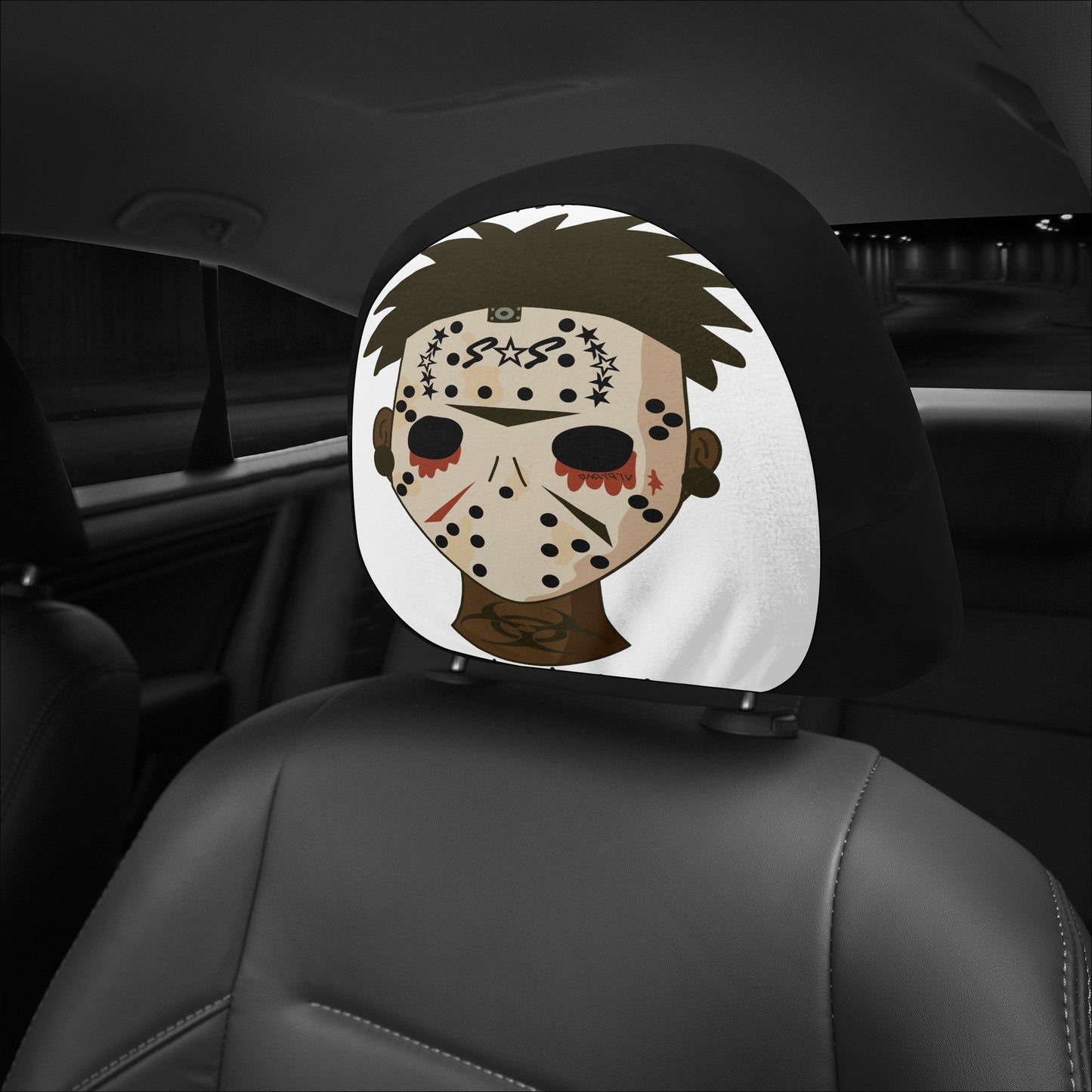 No Face, No Case White Car Headrest Covers