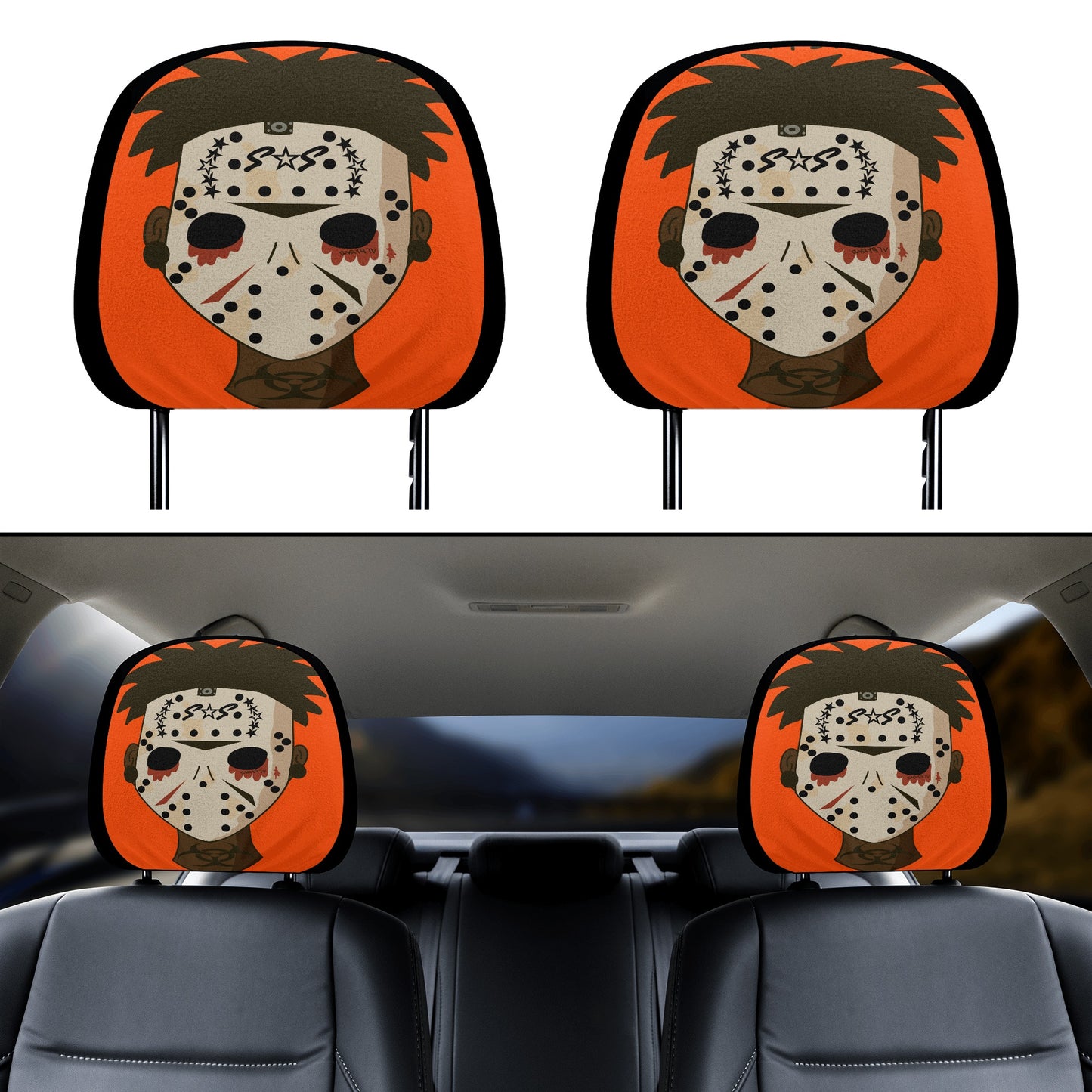 No Face, No Case Dark Orange Car Headrest Covers