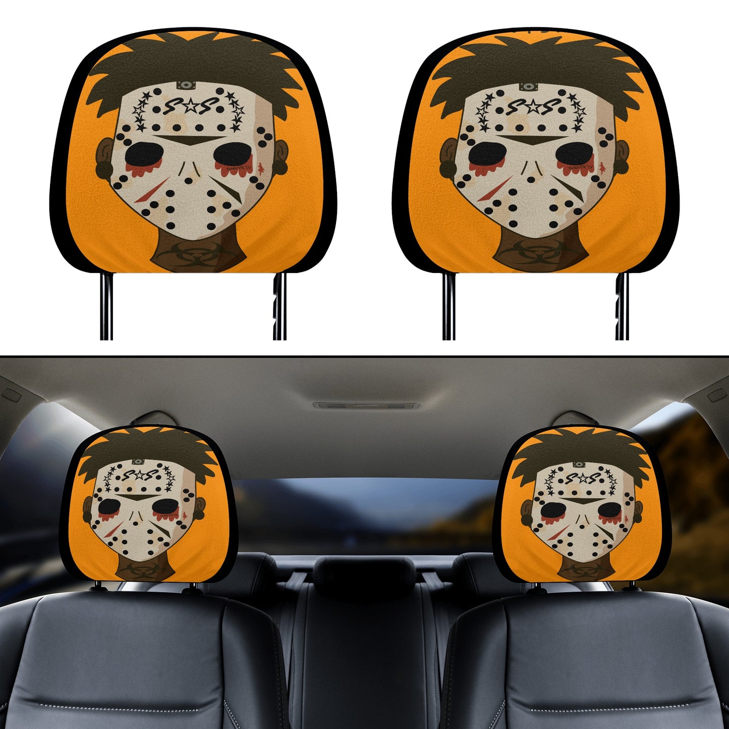 No Face, No Case Orange Car Headrest Covers