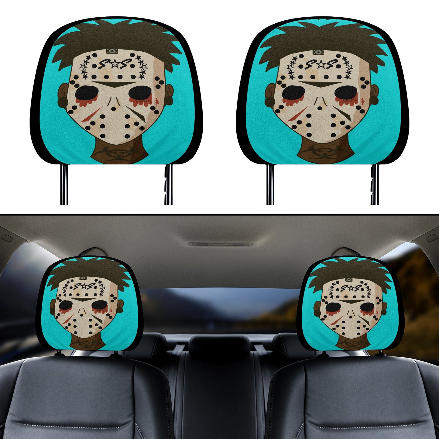 No Face, No Case Turquoise Car Headrest Covers