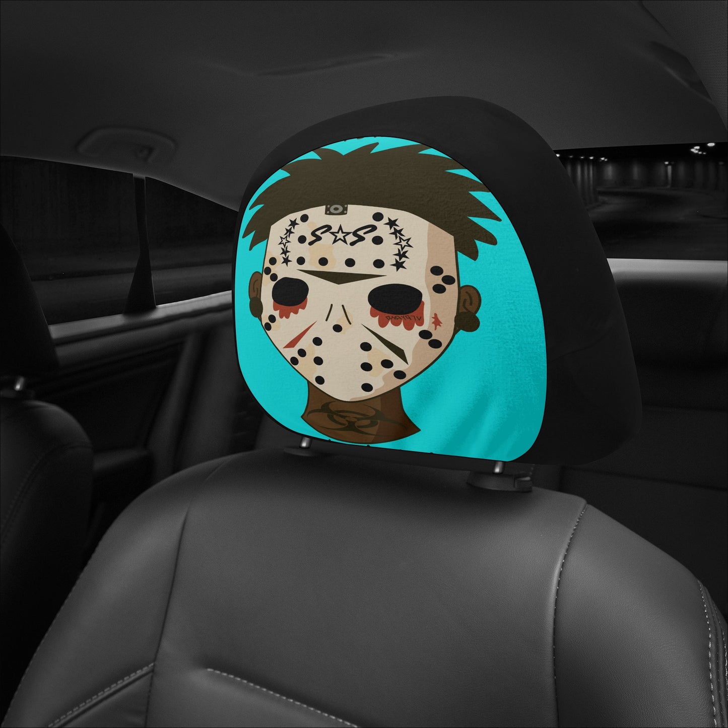 No Face, No Case Turquoise Car Headrest Covers