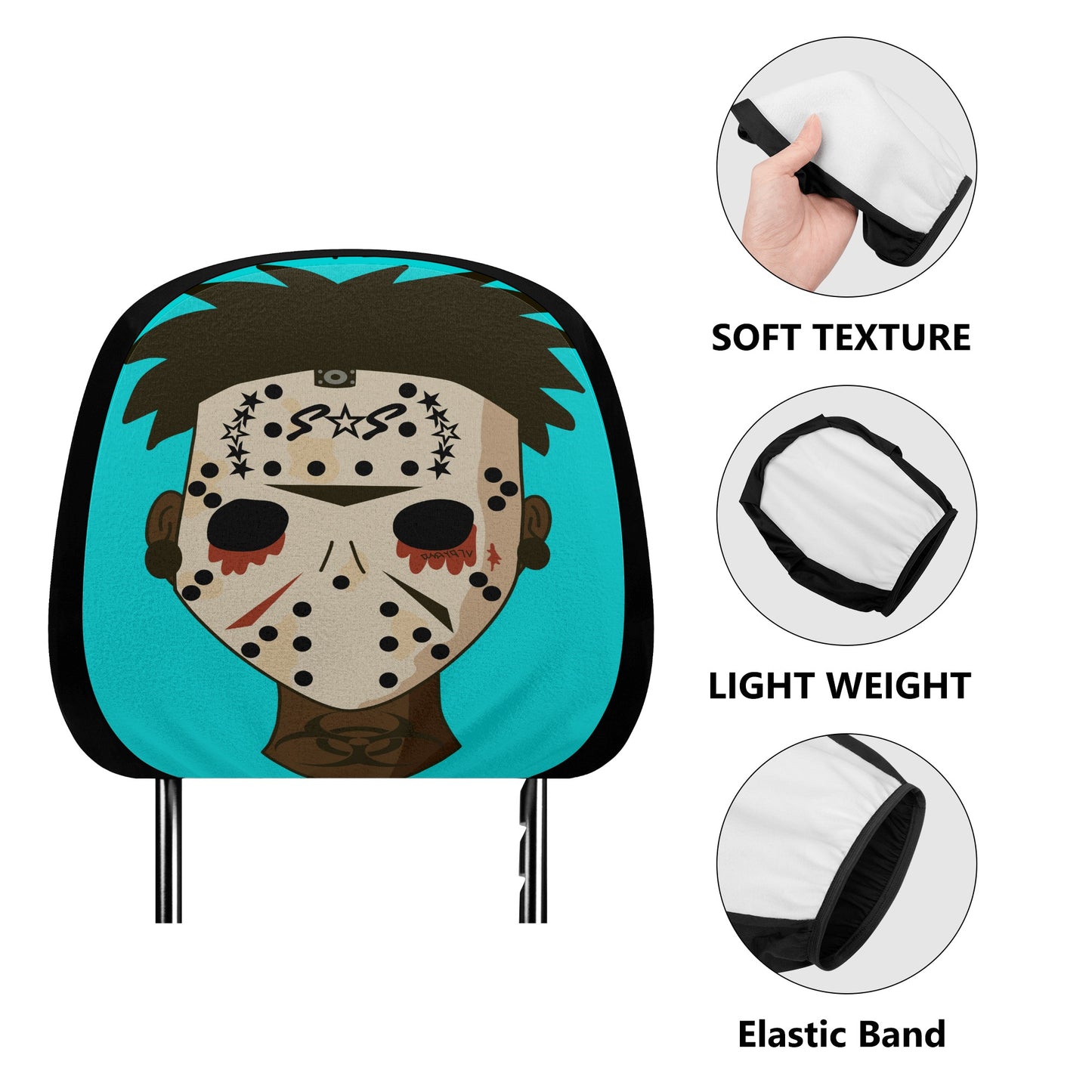 No Face, No Case Turquoise Car Headrest Covers