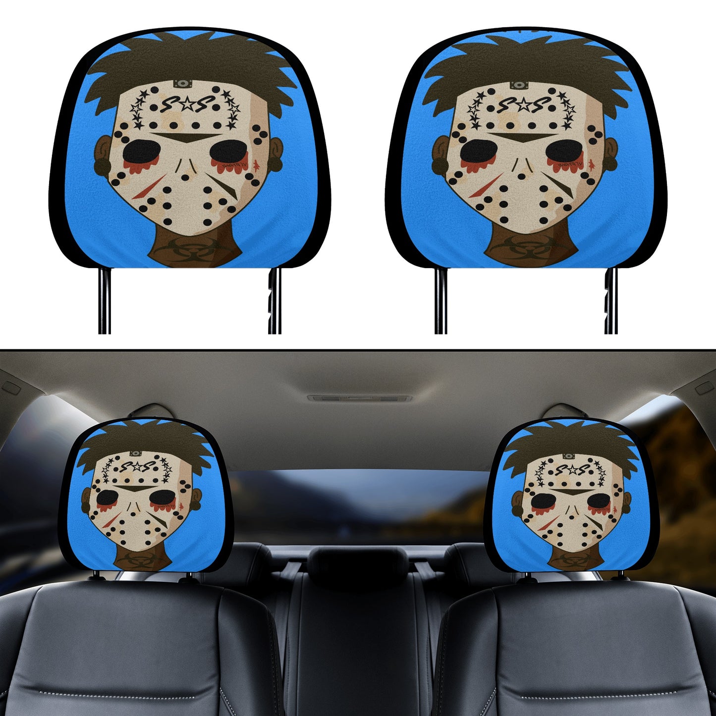 No Face, No Case Blue Car Headrest Covers