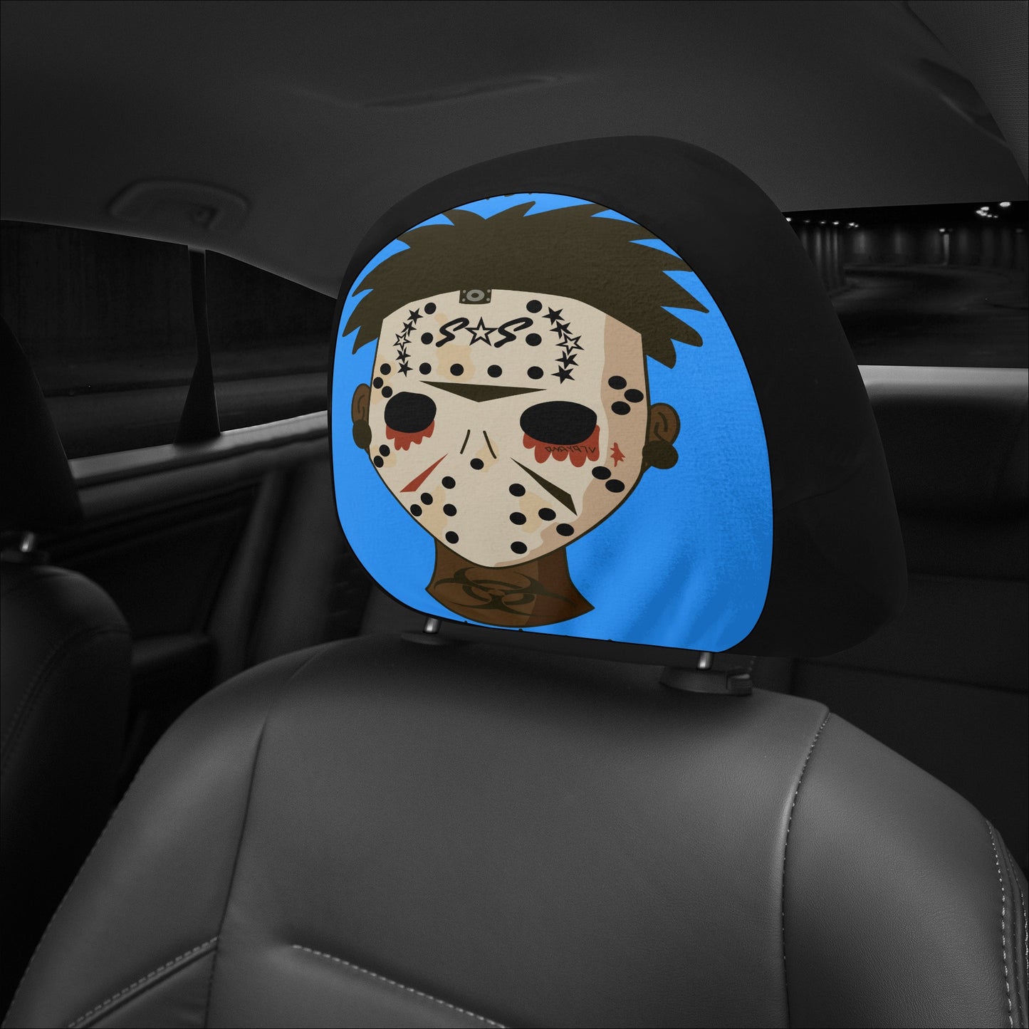 No Face, No Case Blue Car Headrest Covers