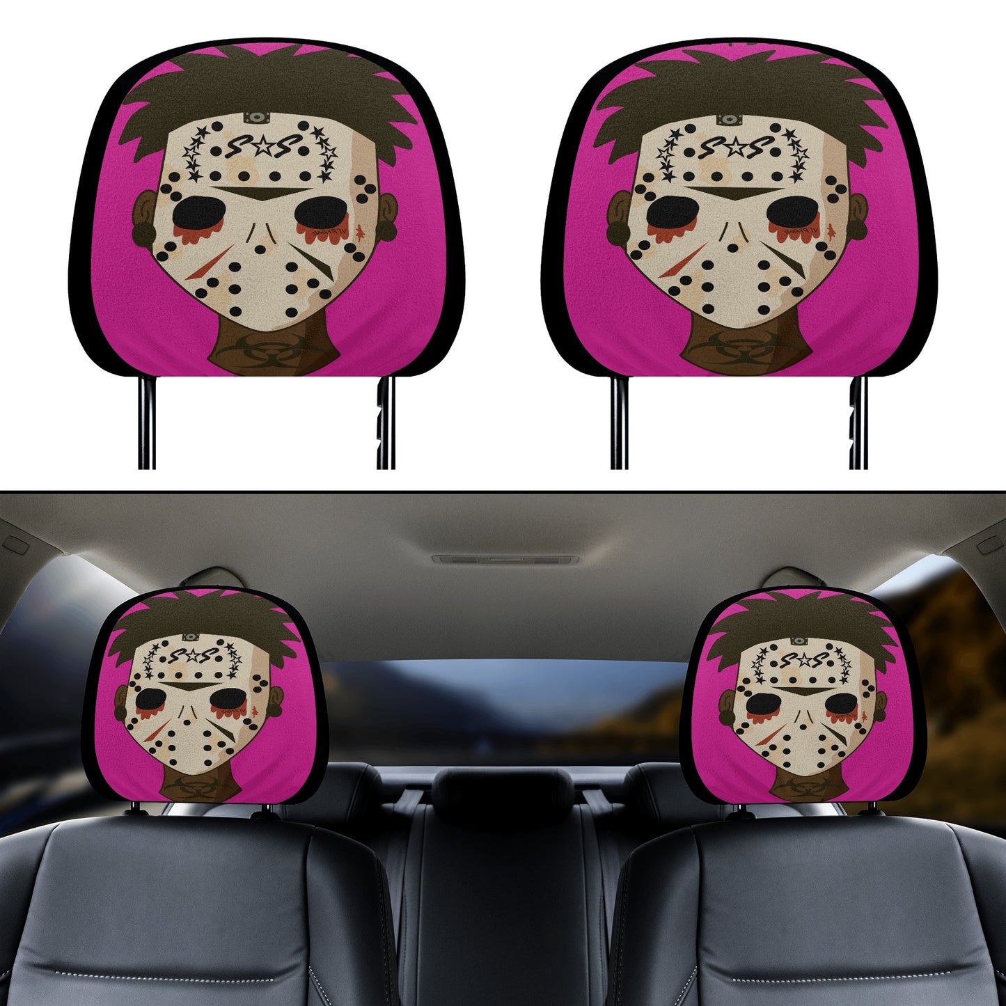 No Face, No Case Purple Car Headrest Covers