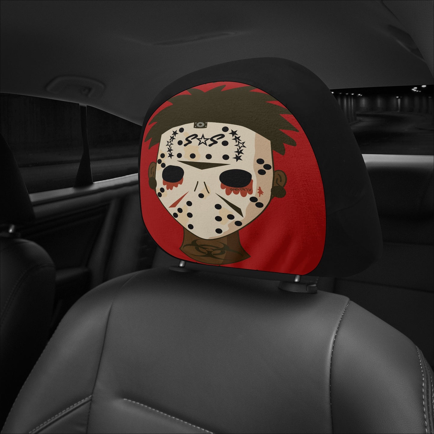 No Face, No Case Maroon Car Headrest Covers