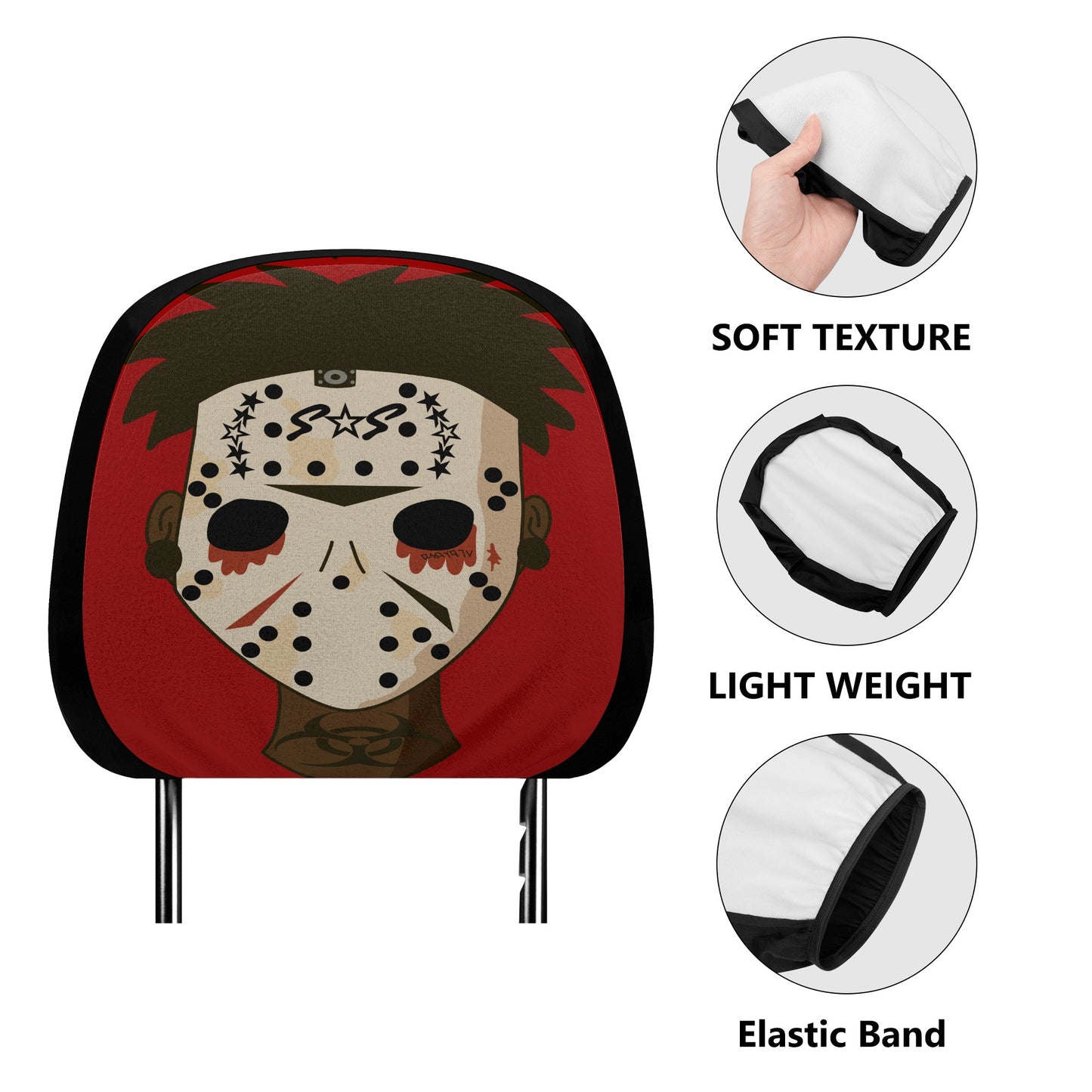 No Face, No Case Maroon Car Headrest Covers