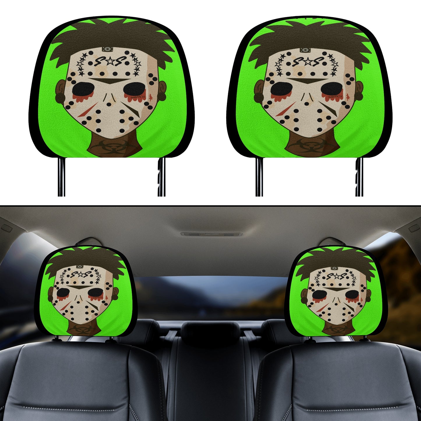 No Face, No Case Goo Green Car Headrest Covers