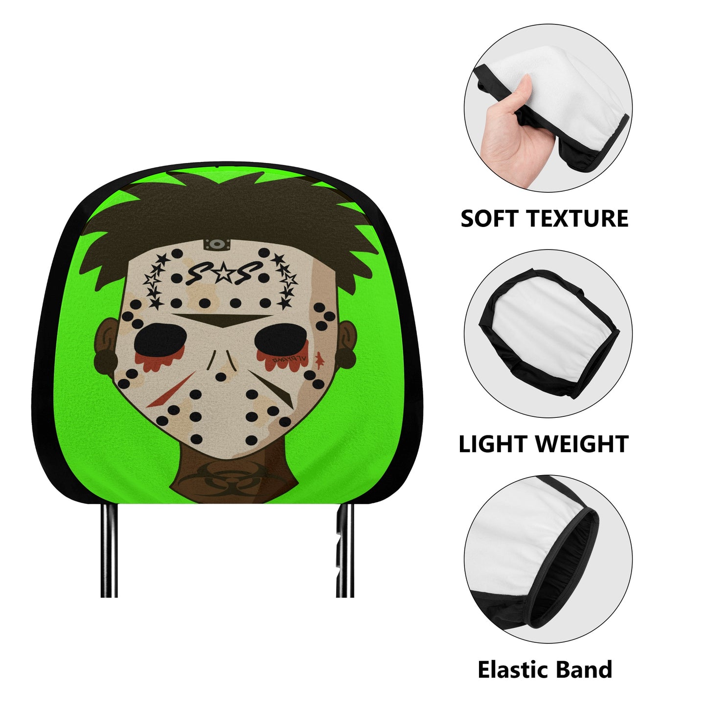 No Face, No Case Goo Green Car Headrest Covers