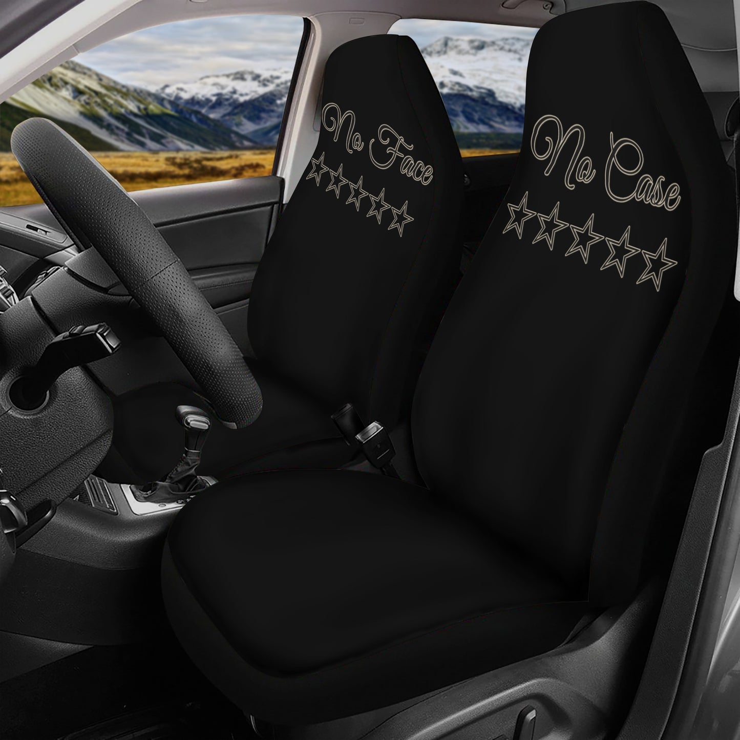 No Face, No Case Black Car Seat Cover Set