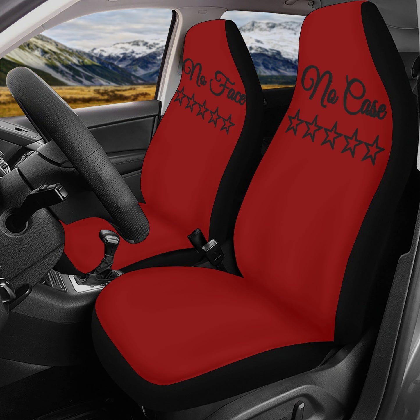 No Face, No Case Maroon Car Seat Cover Set