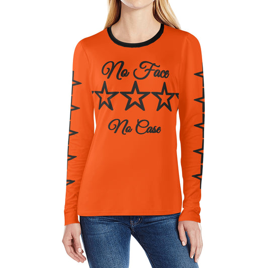 No Face, No Case Dark Orange Womens Long Sleeve T Shirt