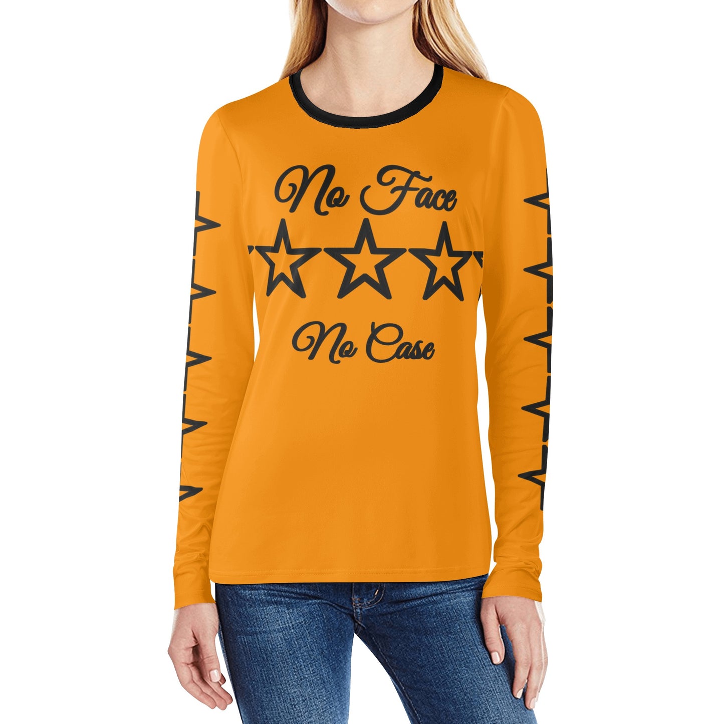 No Face, No Case Orange Womens Long Sleeve T Shirt