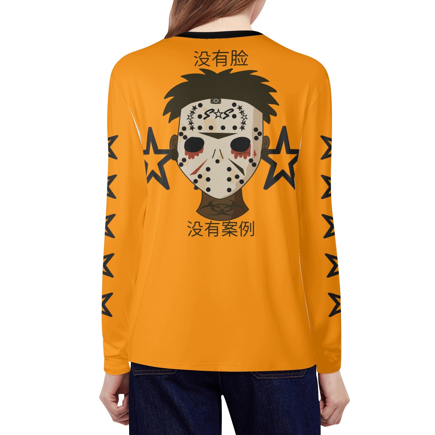 No Face, No Case Orange Womens Long Sleeve T Shirt