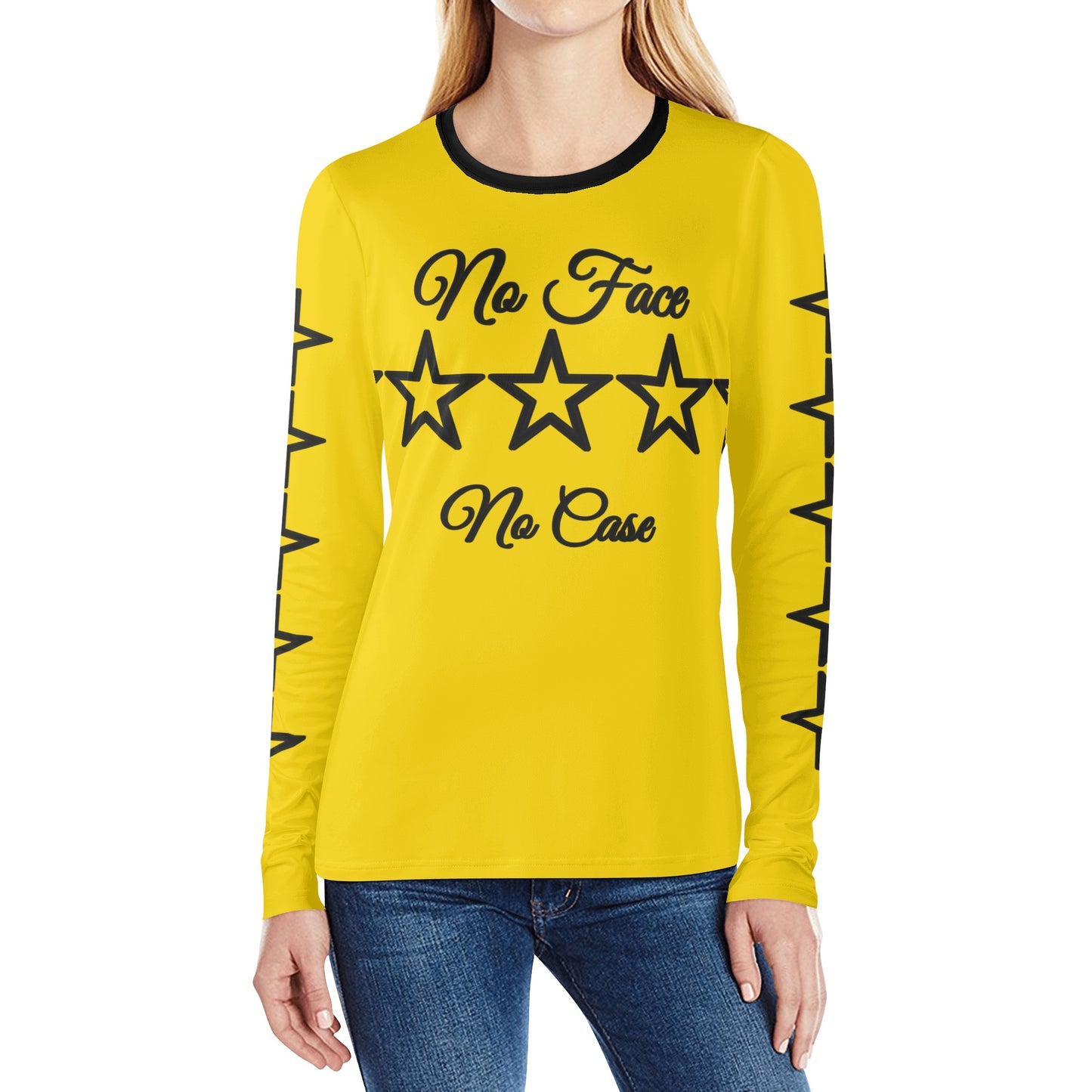 No Face, No Case Gold Womens Long Sleeve T Shirt