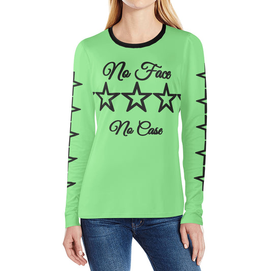 No Face, No Case Mint Green Womens Long Sleeve T Shirt