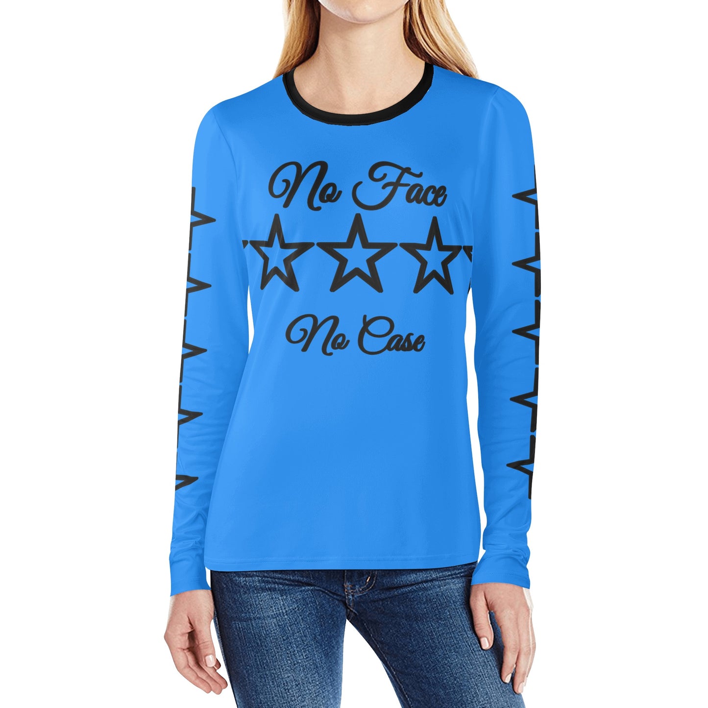 No Face, No Case Blue Womens Long Sleeve T Shirt