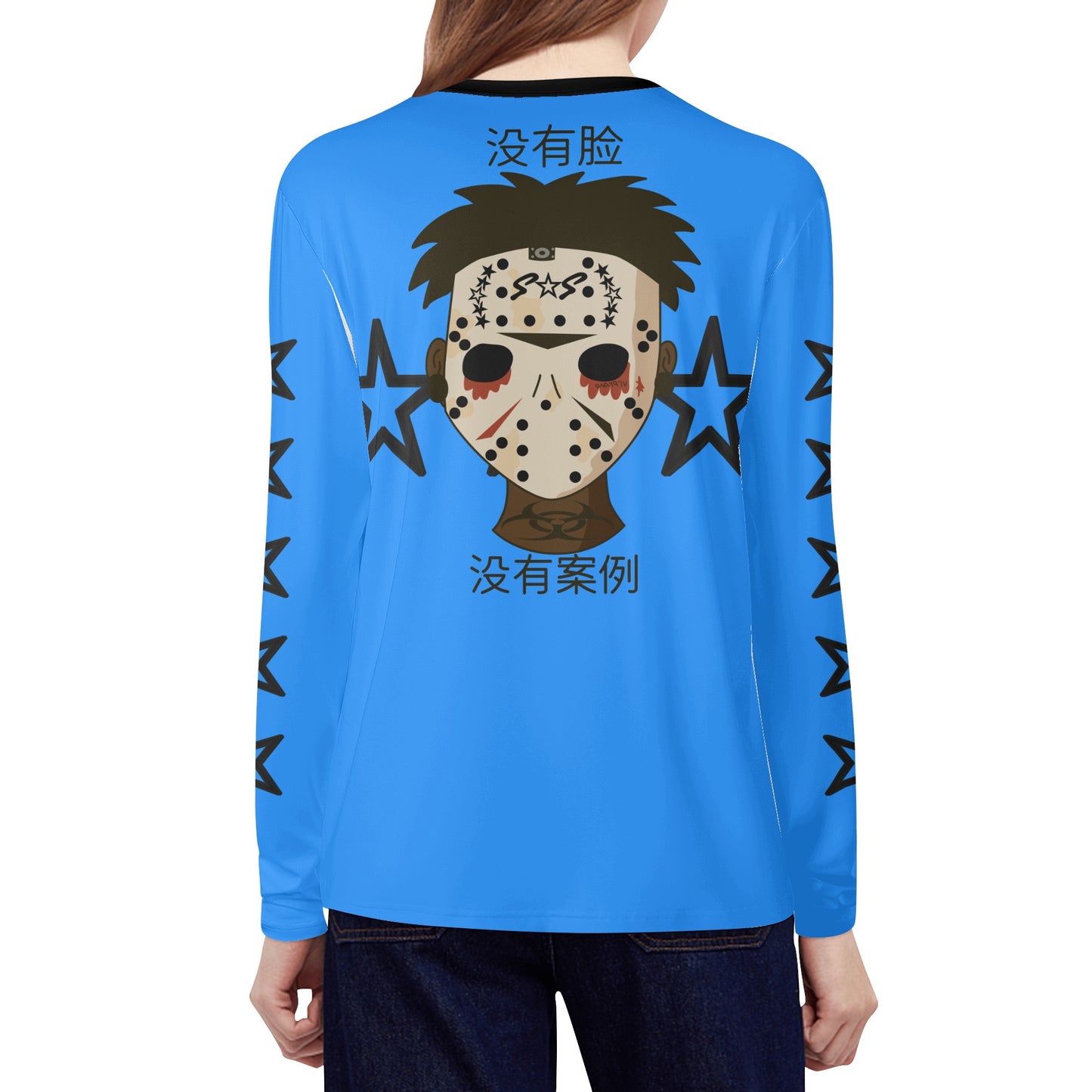 No Face, No Case Blue Womens Long Sleeve T Shirt