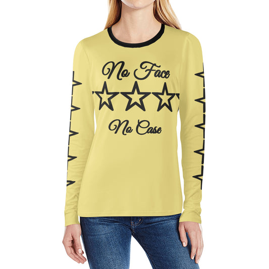 No Face, No Case Tan Womens Long Sleeve T Shirt