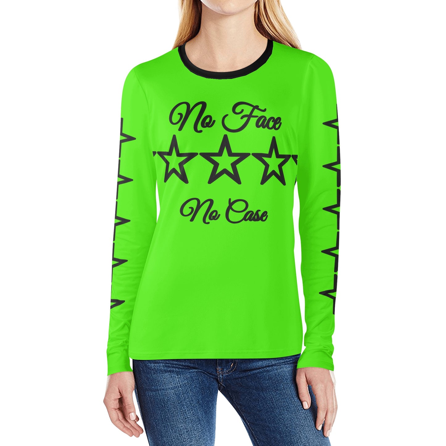 No Face, No Case Goo Green Womens Long Sleeve T Shirt