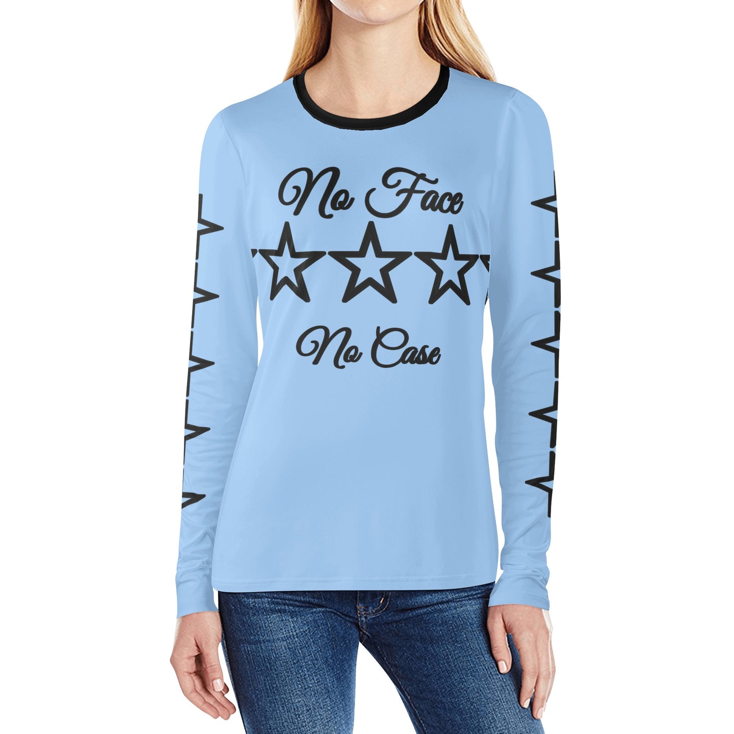 No Face, No Case Sky Blue Womens Long Sleeve T Shirt