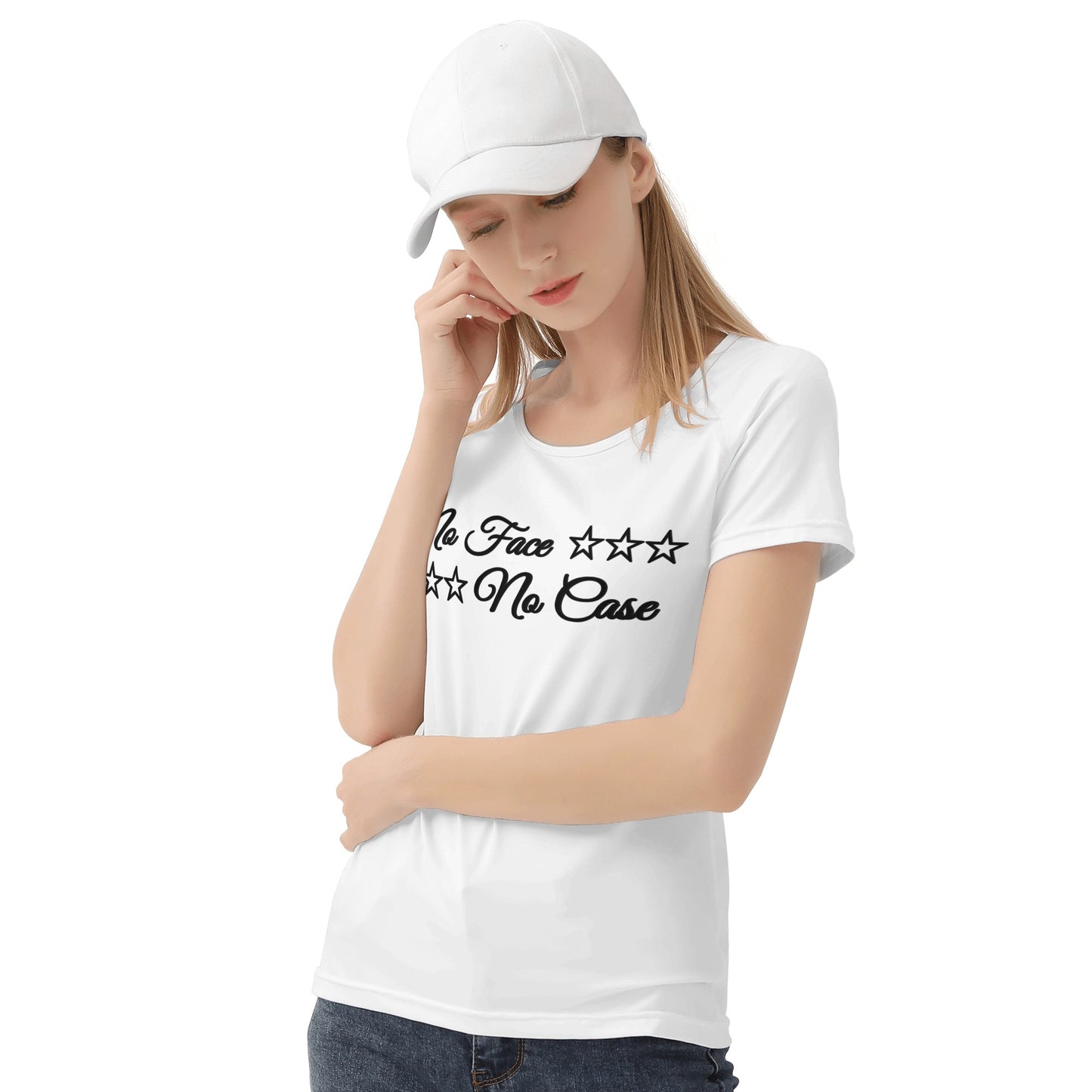 No Face, No Case White Womens T shirt