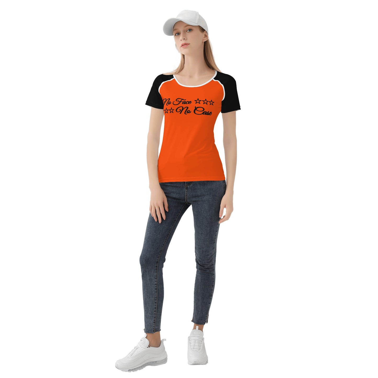 No Face, No Case Dark Orange Womens T shirt