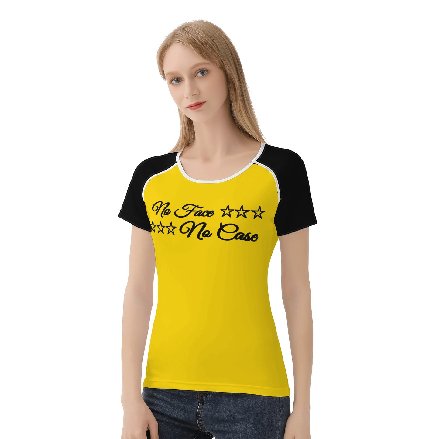 No Face, No Case Gold Womens T shirt