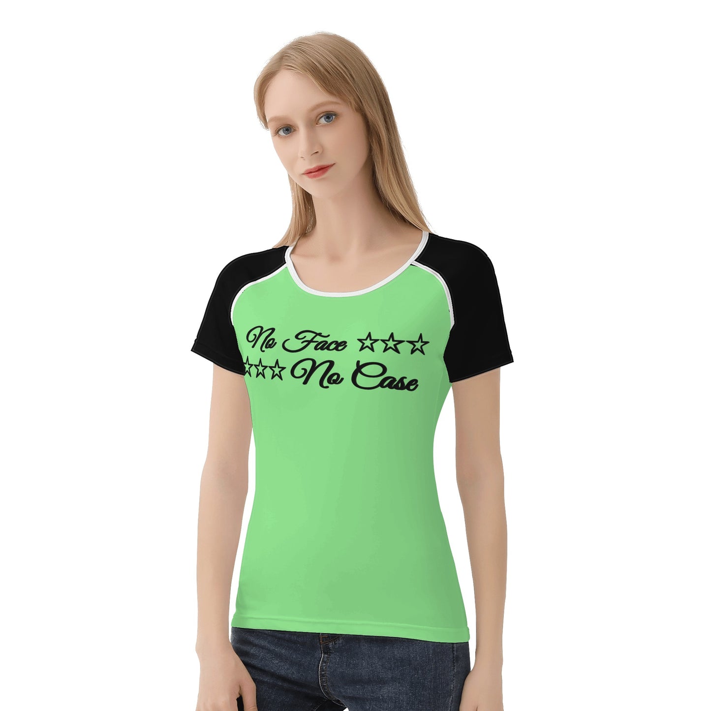 No Face, No Case Mint Green Womens T shirt