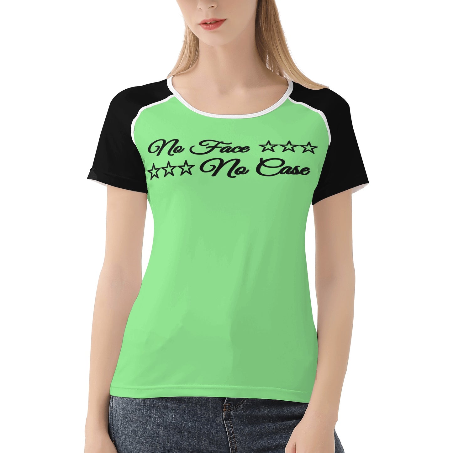 No Face, No Case Mint Green Womens T shirt