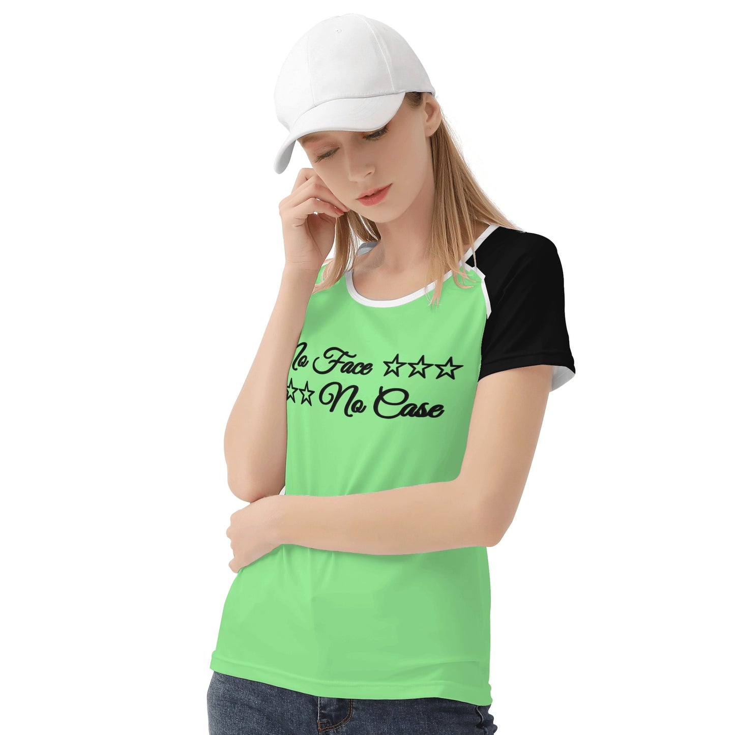 No Face, No Case Mint Green Womens T shirt