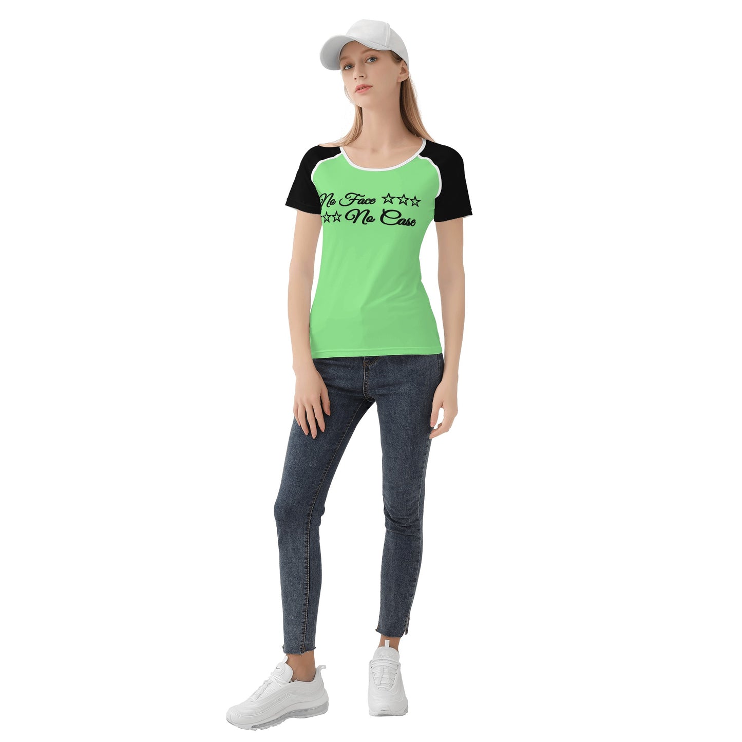 No Face, No Case Mint Green Womens T shirt