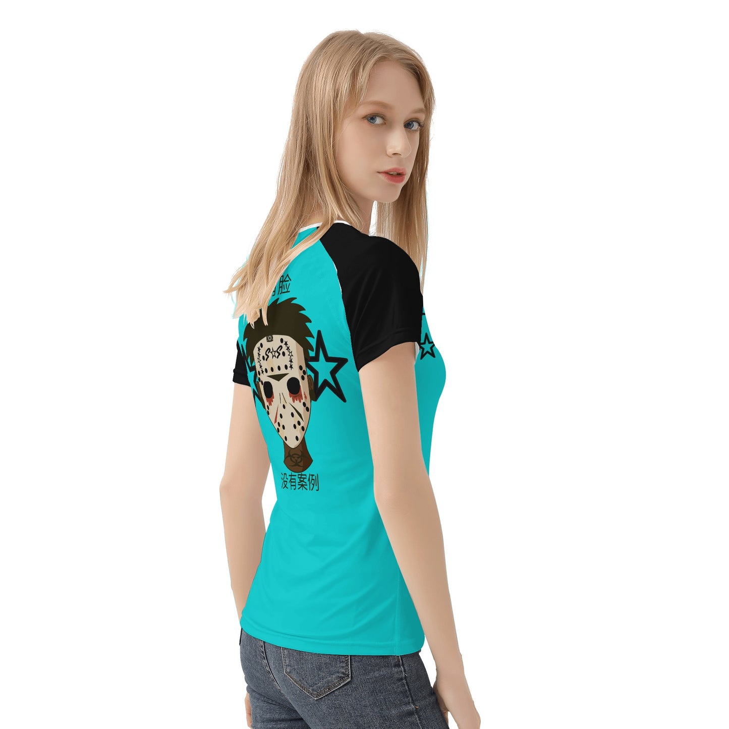 No Face, No Case Turquoise Womens T shirt